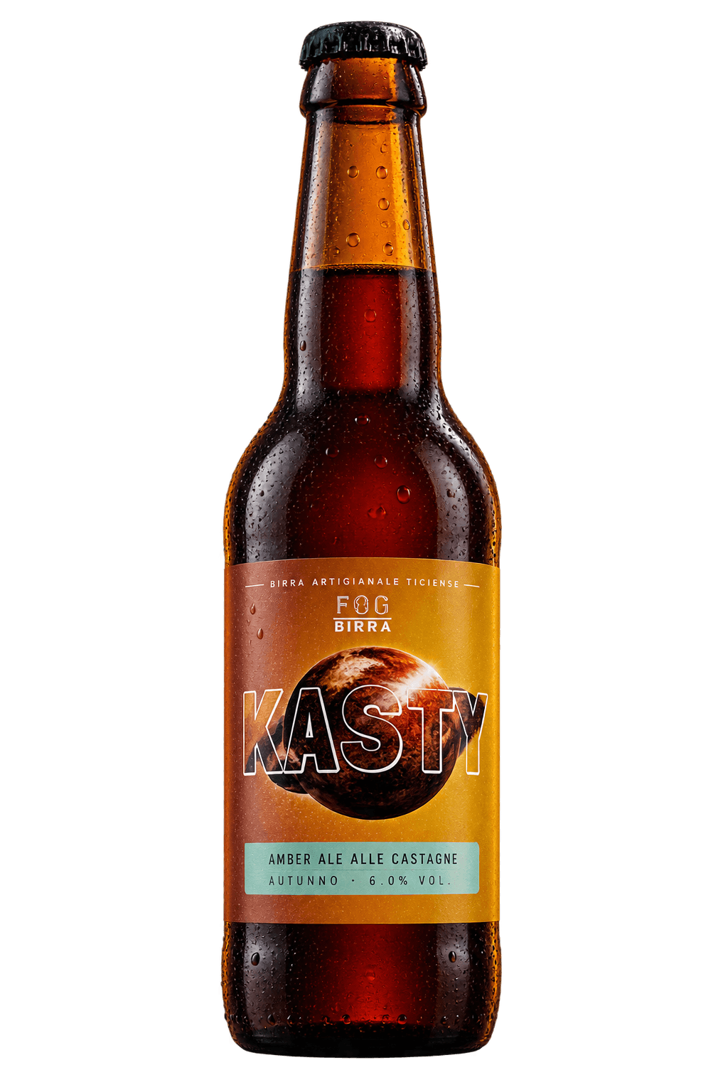 Bottiglia di Kasty Amber Ale alle castagne